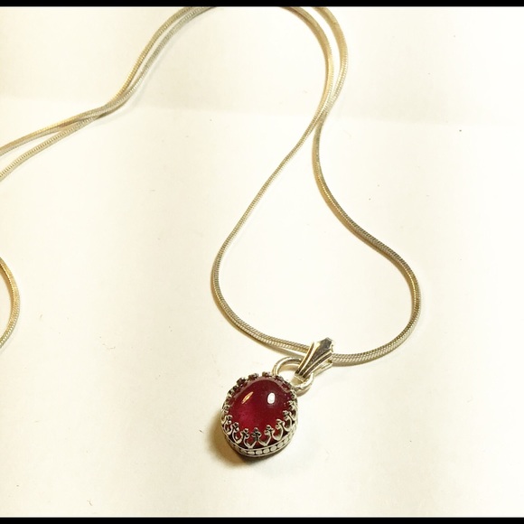 Rusty Lark Jewelry - Delicate Ruby & Sterling Silver Pendant, 18”, NEW